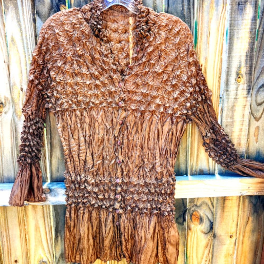 Pretty Angel Crinkled Copper Blouse Silk/Rayon L